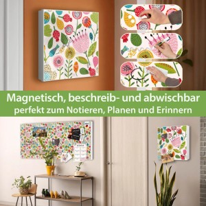 Banjado Schlüsselkasten 30x30cm, weißes Metall mit farbigem Blumenmotiv. Magnetisch, beschreibbar für Notizen & Schlüssel.