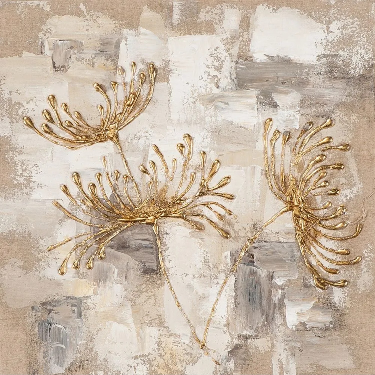 Art Universe Leinwandbild Chrysanthemen in Gold 40 x 40 cm