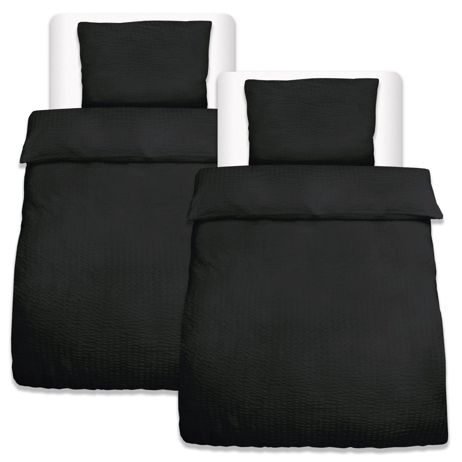 Beautissu Meline Bettbezug 135x200cm + Kissenbezug 80x80cm Schwarz Seersuck günstig online kaufen