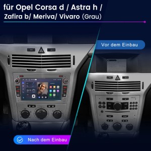 Junsun Autoradio für Opel Astra, Corsa, Zafira: Vorher-Nachher-Vergleich des modernen Touchscreen-Radios im Armaturenbrett.