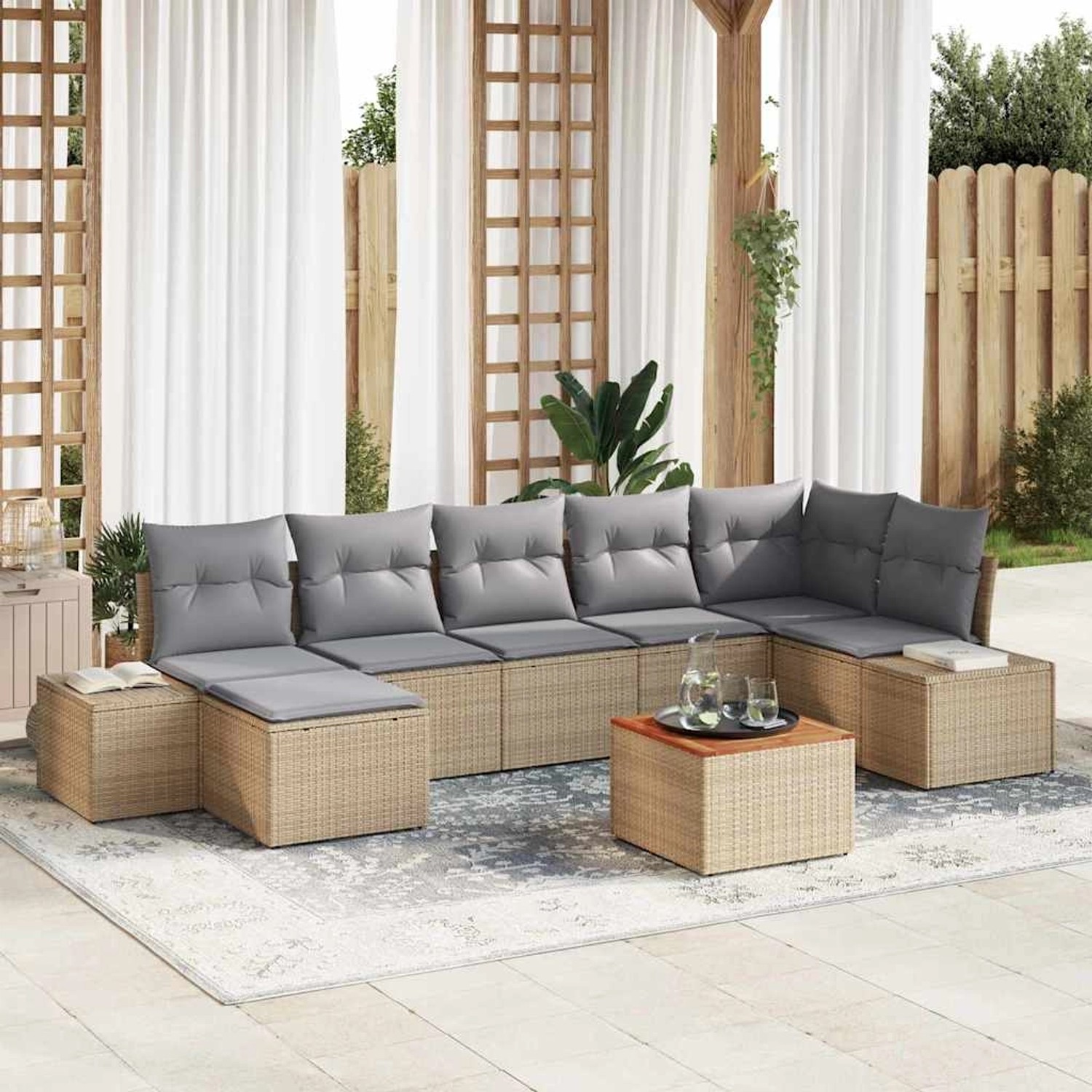 vidaXL Garten-Sofa-Set mit Kissen 8-Tlg Beige Poly Rattan 3347987 günstig online kaufen