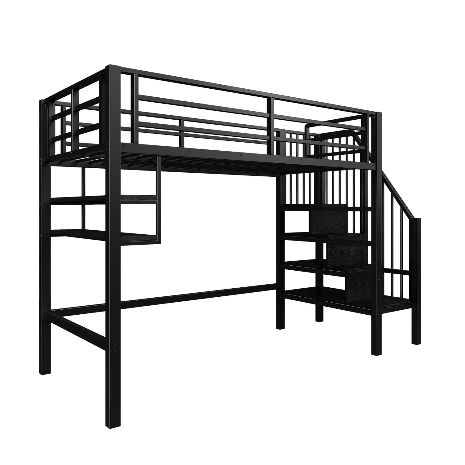 okwish Hochbett 90x200cm mit Stauraumleiter Kinderzimmer Schwarz ohne Matratze