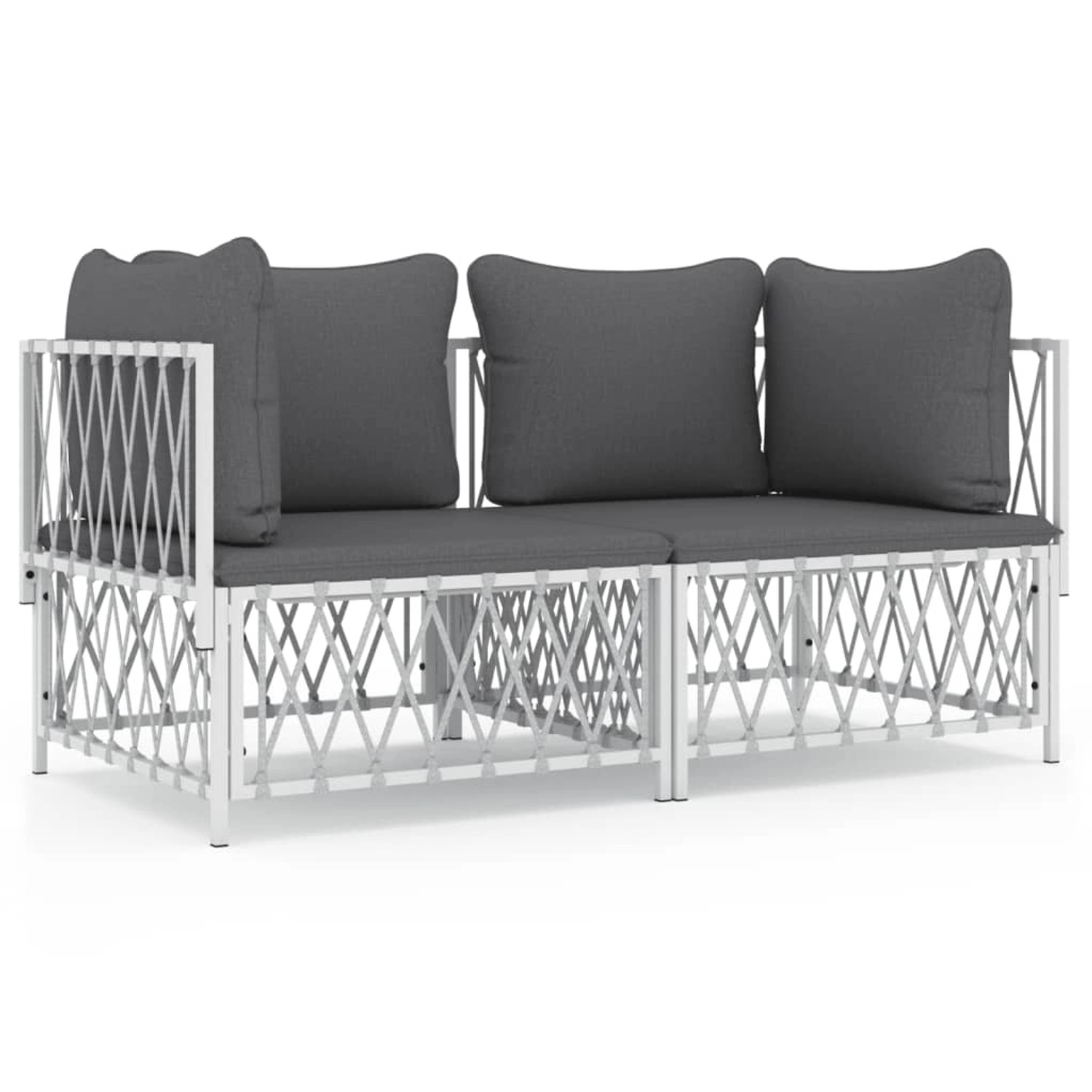 vidaXL 2-Tlg Garten-Lounge-Set mit Kissen Weiß Stahl 3186812