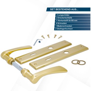 Alpertec Langschild-Garnitur Nelson, Messing poliert, Set für Zimmertüren.