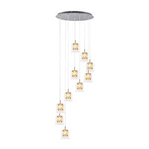 ZMH Pendelleuchte 10 flammig Modern Kristall Glas Höhenverstellbar G9 Hängeleuchte für Treppenhaus Wohnzimmer Esszimmer