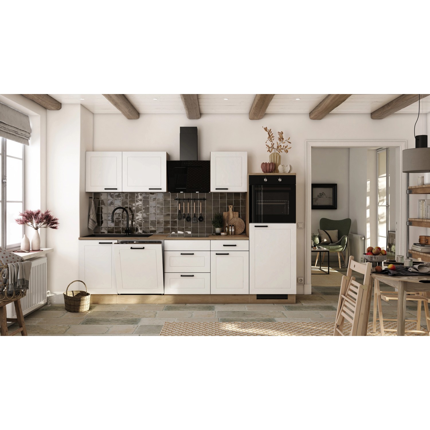 Flex-Well Exclusiv Küche Julia 280 cm ohne E-Geräte Weiß matt-Cosmopolitan Eiche