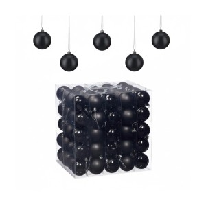 Relaxdays Weihnachtskugeln 100er Set Kunststoff Schwarz Matt Glänzend mit Bändchen 7 cm x 6 cm 0.007 kg