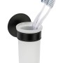 Schöner Wohnen Zahnputzbecherhalter Uno Meleto Schwarz mit satiniertem Glas und zwei Zahnbürsten.