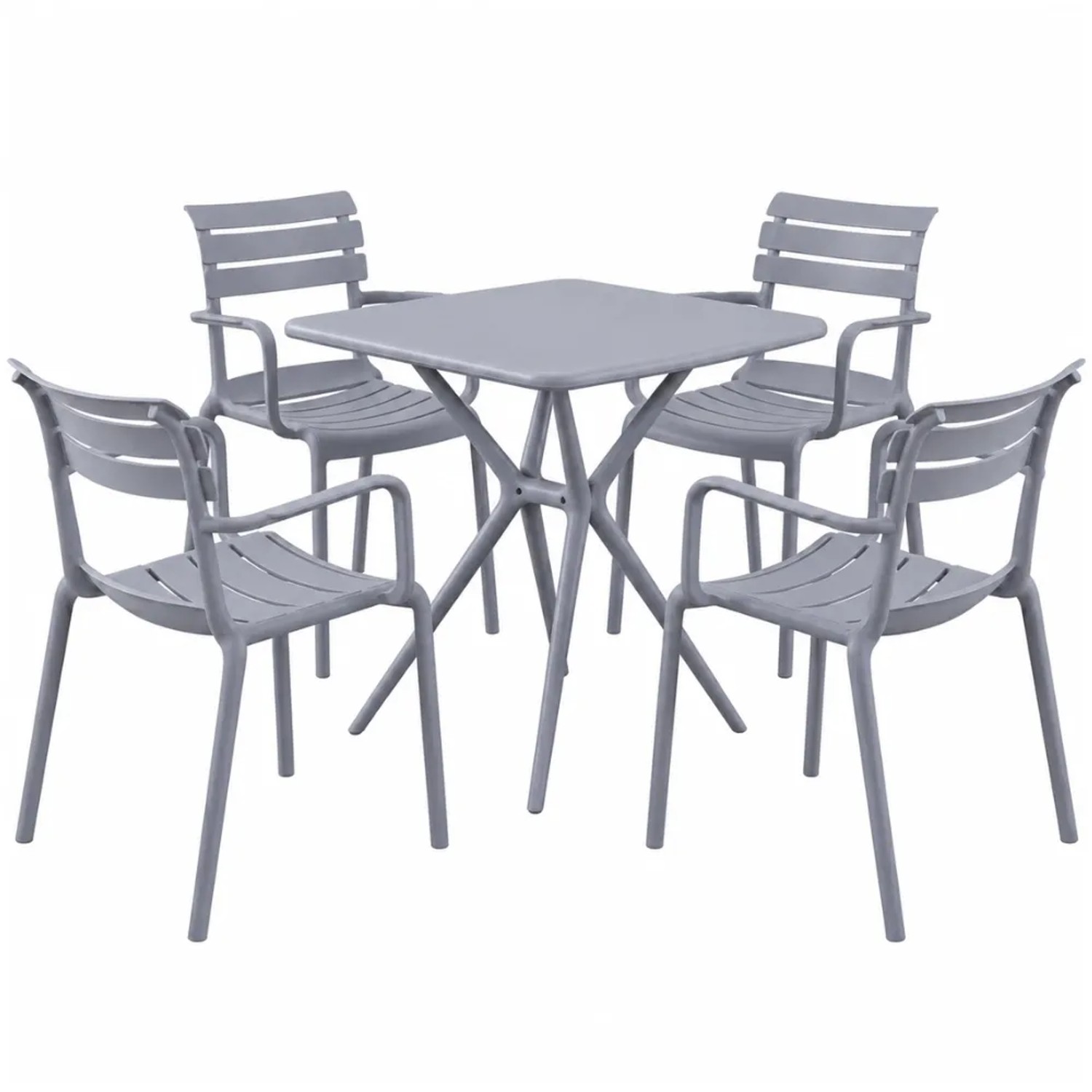 DELUKE Gartenmöbel-Set NORA mit 4 Stühlen 186x186x82cm Kunststoff Grau Balkonset Gartenset Tisch mit Stühlen Bistroset Outdoor