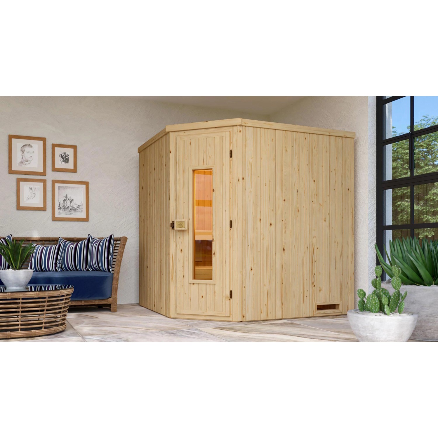 Weka Element-Ecksauna Varberg 2 Sparset 5,4 kW Kompakt Holztür