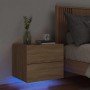 Wand-Nachttisch Sonoma-Eiche mit LED-Beleuchtung, schwebend mit zwei Schubladen.