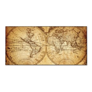 Schwarze Magnettafel 78x37cm mit Weltkarten Motiv als Wanddekoration inkl. 4 Magnete.