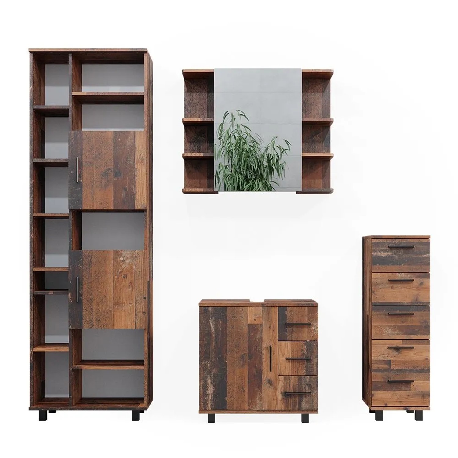 Vicco Badmöbel-Set Ilias Eiche rustikal 60 x 61 4-teilig