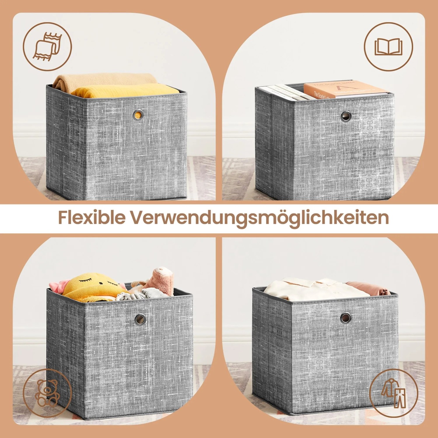 Songmics Aufbewahrungsboxen, 6er-Set, grau, für Textilien, Bücher, Spielzeug und Kleidung.