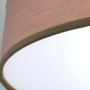 Detailaufnahme: Runde, braune Orion Stoff Deckenleuchte (Ø 40cm) mit weißem Diffusor.