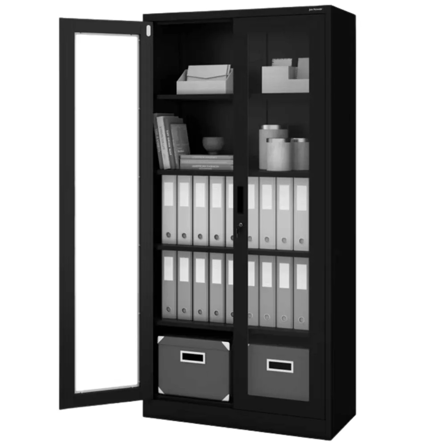 JAN NOWAK Vitrinenschrank Abschließbar AMELIA mit Glastüren 185 x 90 x 40 cm Schwarz