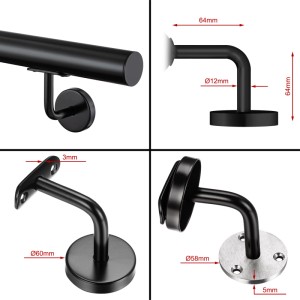 AICA Handlauf Komplettset Edelstahl 100 cm Schwarz inkl. Befestigungsmaterial
