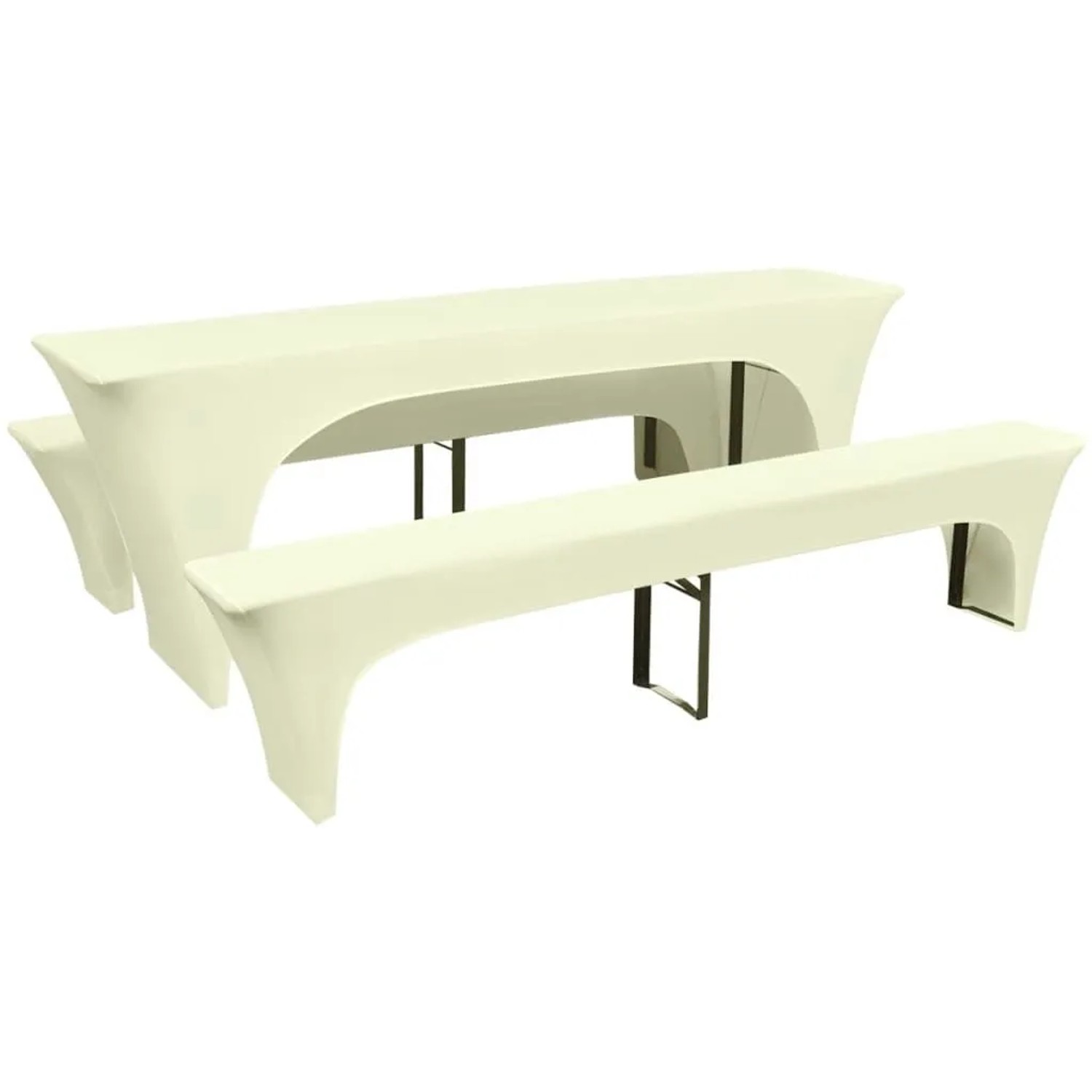 DELUKE Tischhussen 3-tlg. ALAU Hussen-Set Für Biertisch Bänke Stretchhussen Creme 220x70x80cm Hussen Elastisch Bierzeltgarniturhusse
