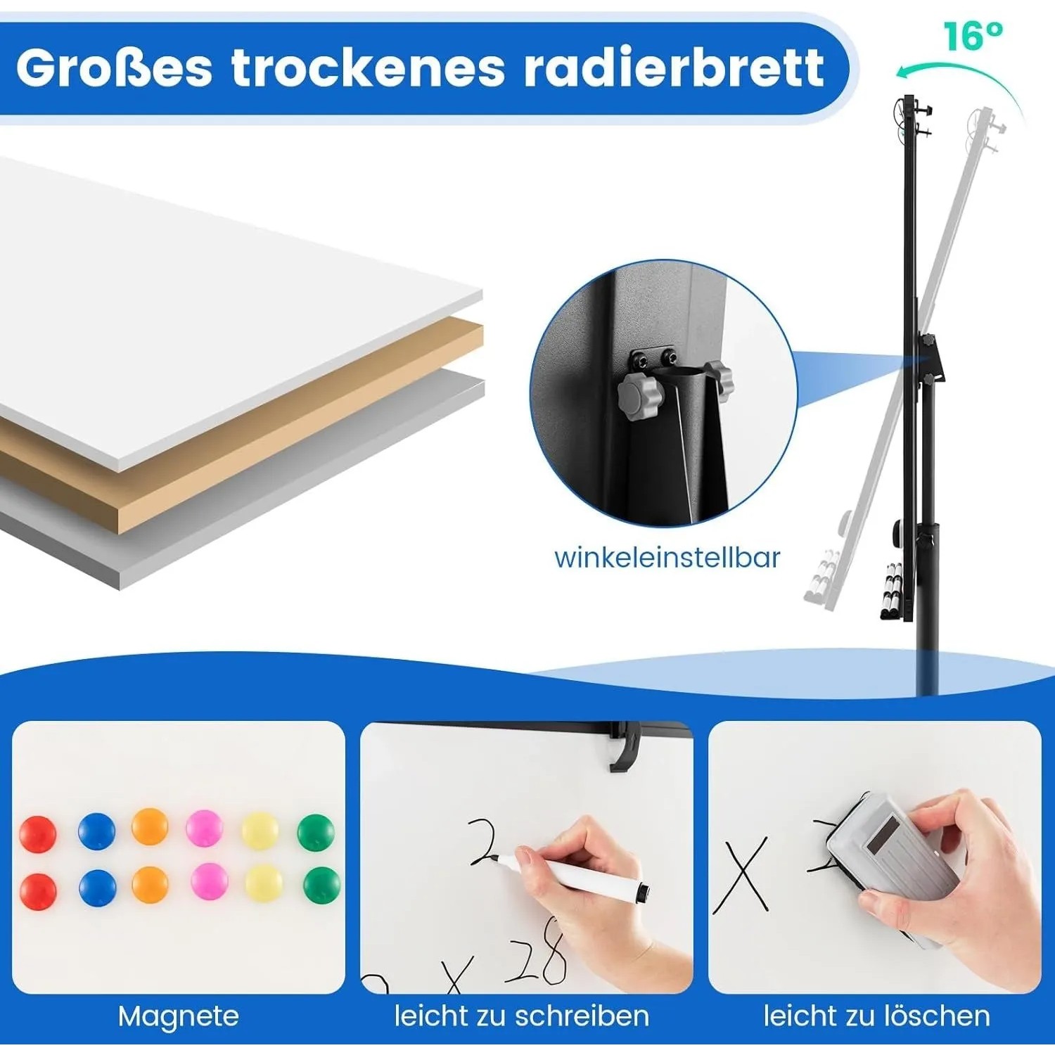 Costway Flipchart mit Whiteboard, mobil, 100x65 cm, inkl. Zubehör.