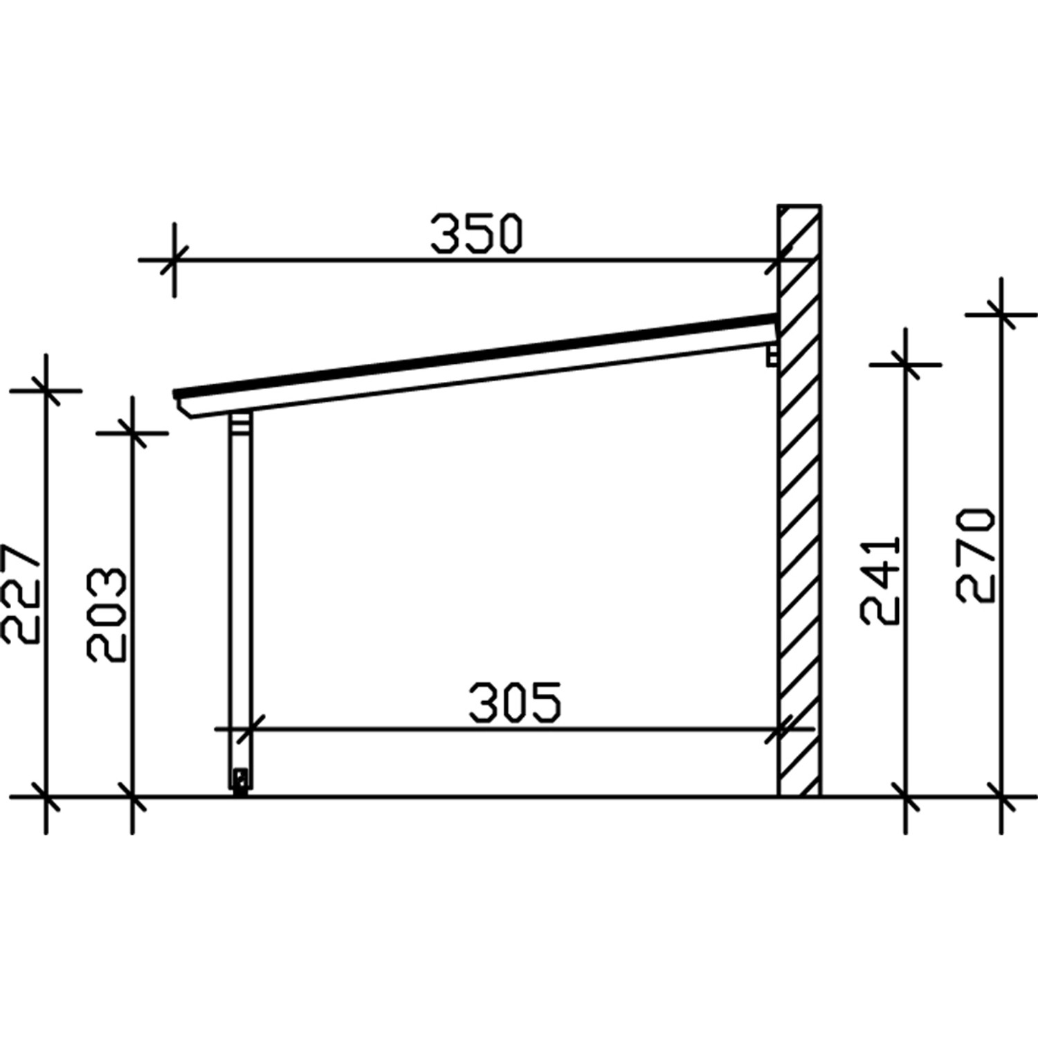 Technische Zeichnung: Skan Holz Terrassenüberdachung Andria, 434x350 cm, Leimholz weiß, Maße