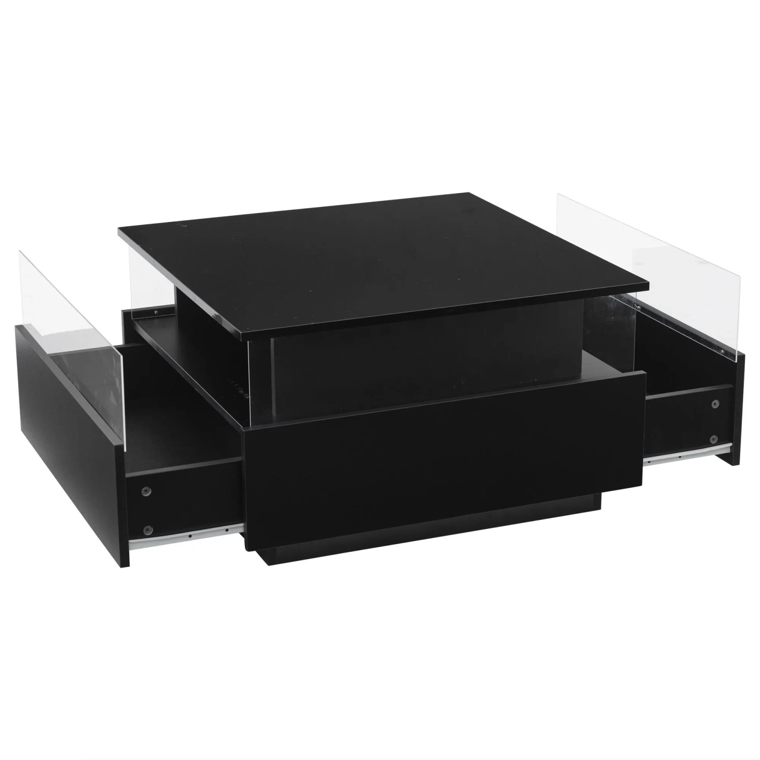 okwish Couchtisch mit LED 2 Schubladen Präsentationsbereich 70x70x41cm Schwarz