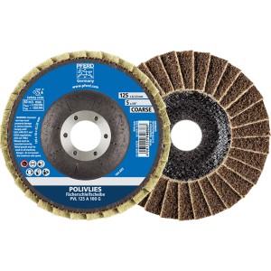 Pferd Vlieswerkzeuge PVL 125 mm, Körnung 100 G, für Schleifmaschinen. Grobe Ausführung, gelbbraun.