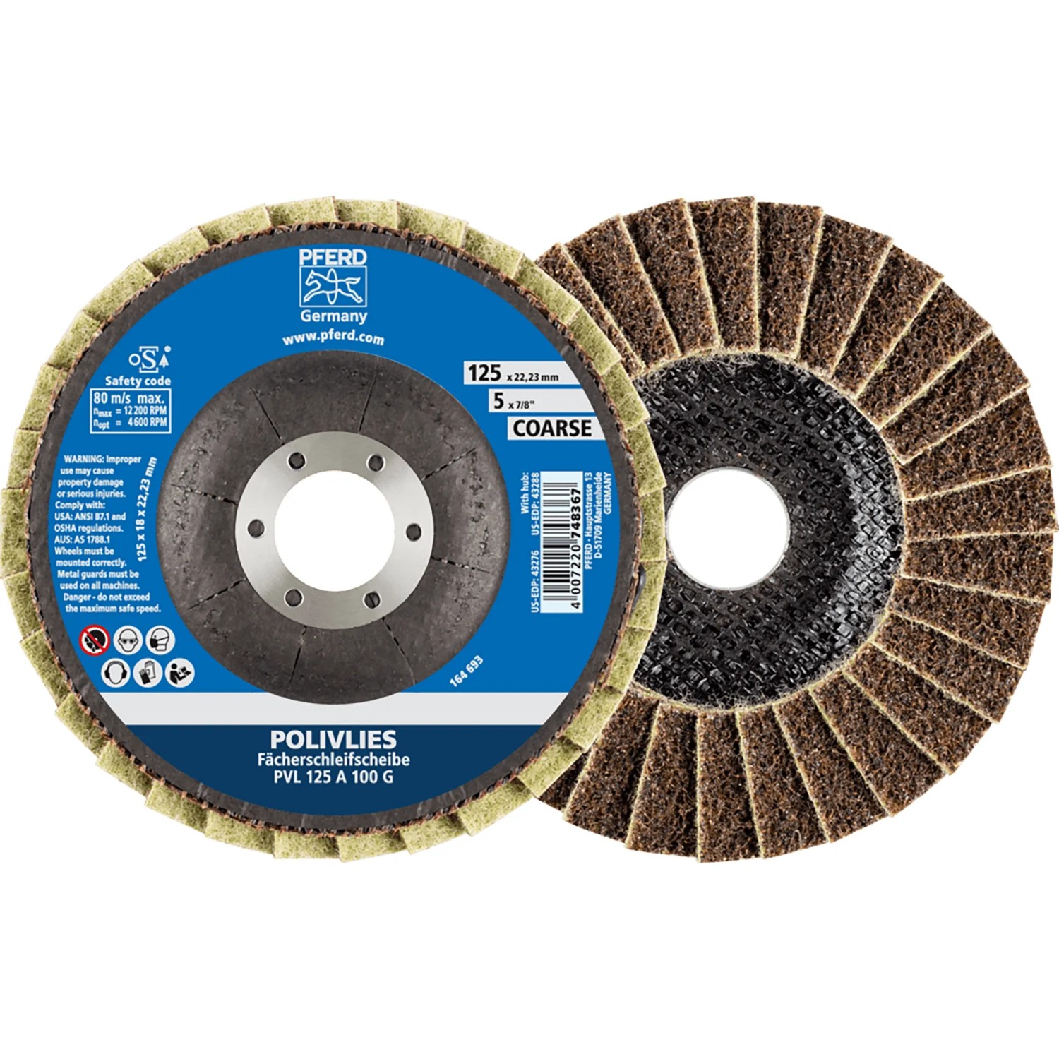 Pferd Vlieswerkzeuge PVL 125 mm, Körnung 100 G, für Schleifmaschinen. Grobe Ausführung, gelbbraun.