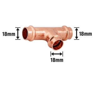 Kupfer Press-T-Stück, 18 mm Durchmesser für Sanitär-, Heizungs- und Solaranlagen.