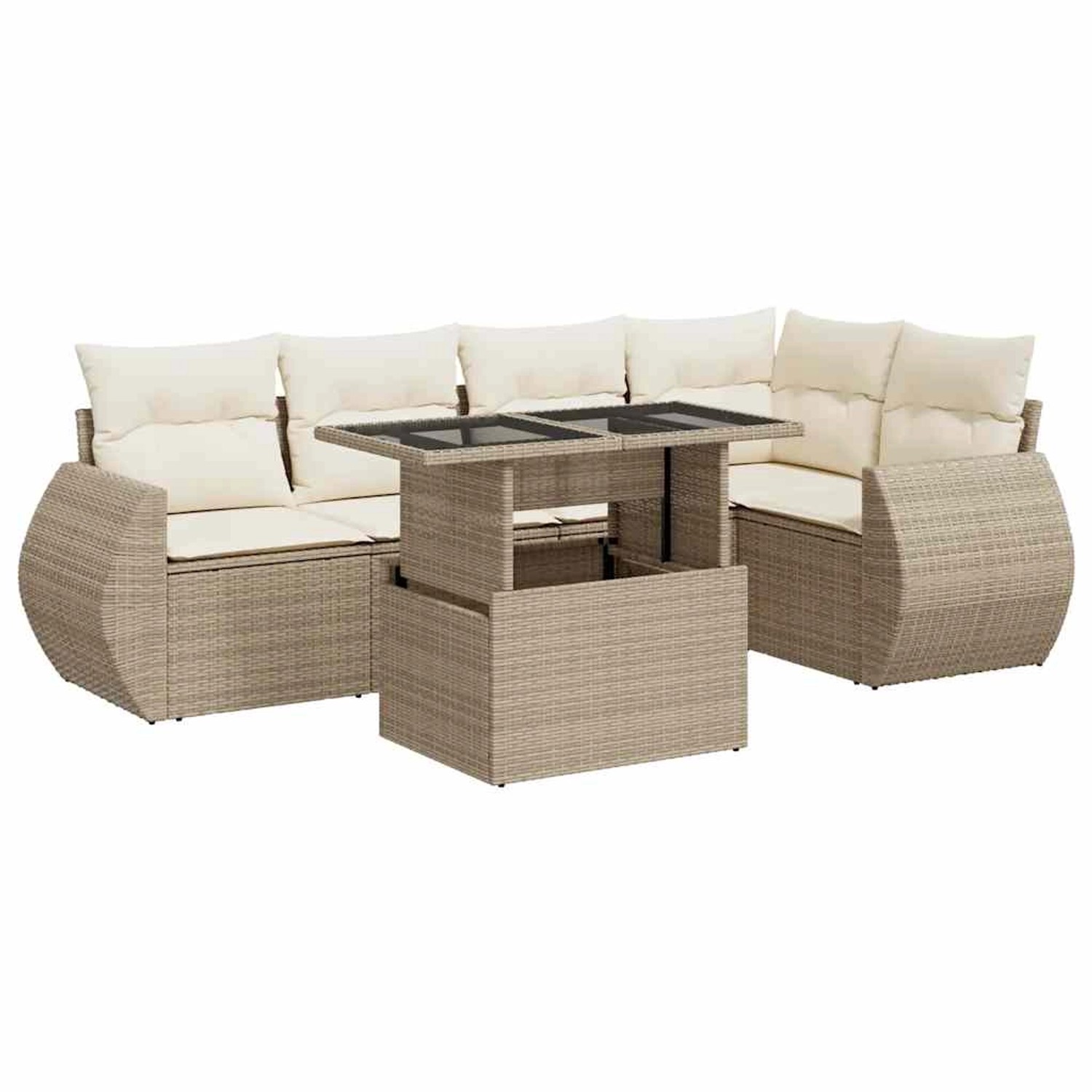 vidaXL 6-Tlg Garten-Sofagarnitur mit Kissen Beige Poly Rattan 3326639 günstig online kaufen