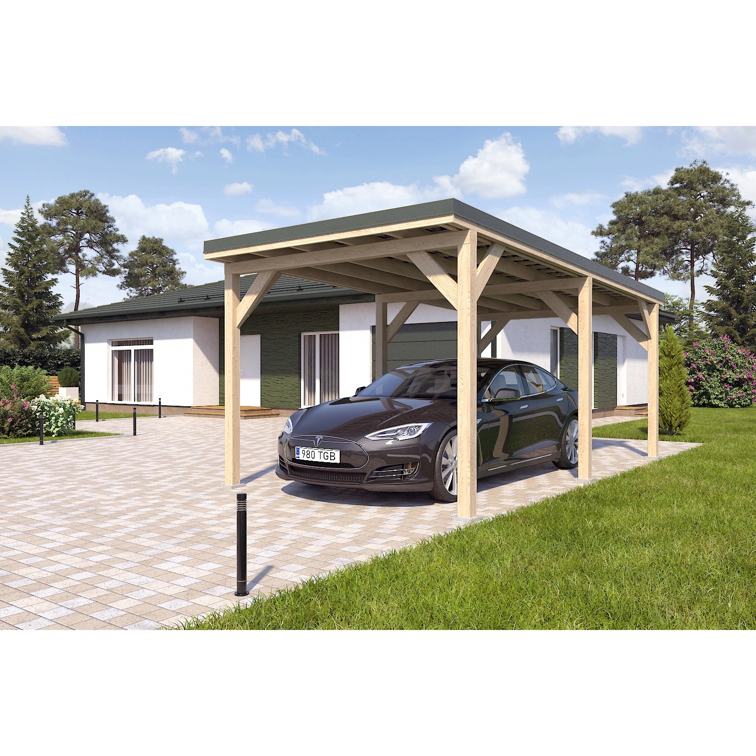 Holzbrüder Carport Ralf 18m² Natur-Dornengrün günstig online kaufen