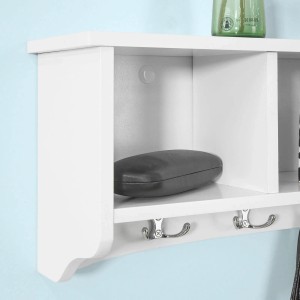 Weiße SoBuy Wandgarderobe mit 3 Fächern und 4 Haken. Praktisches Hängeregal für Flur, Bad oder Küche.