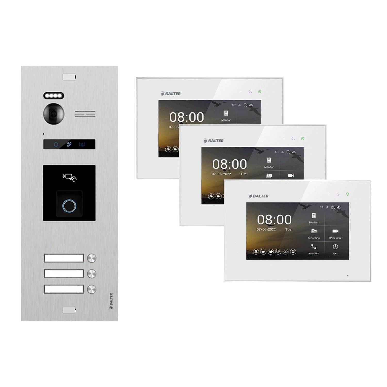 BALTER EVO-HD WIFI Video-Türsprechanlage mit Fingerprint & RFID für 3-Familienhaus Weiß