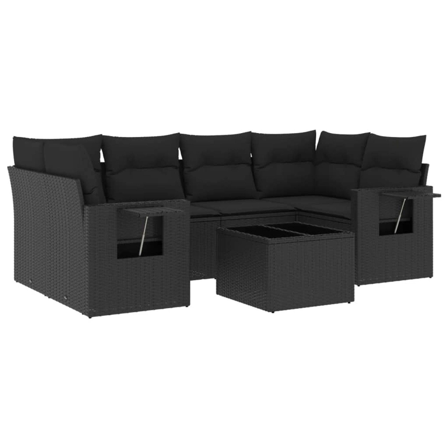 vidaXL 7-Tlg Garten-Sofagarnitur mit Kissen Schwarz Poly Rattan 3219914 günstig online kaufen