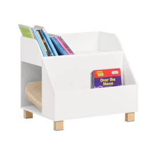 SoBuy Kinderregal KMB54-W, weißes Bücherregal mit 3 Fächern und Holzfüßen.