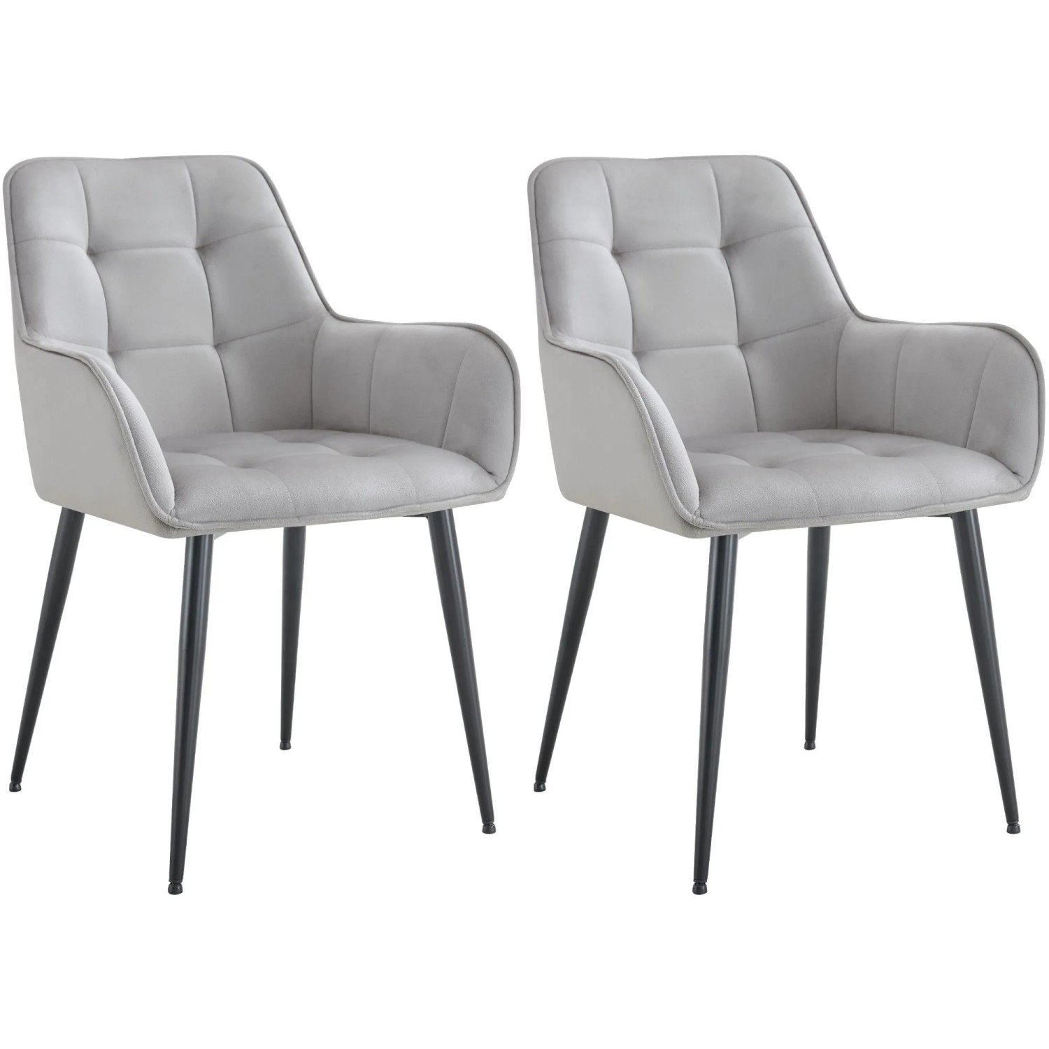 DELUKE 2er Set Esszimmerstuhl BOKEL Samt Hellgrau 58x62x86cm Essstühle Esszimmerstühle Küchenstühle Wohnzimmerstühle
