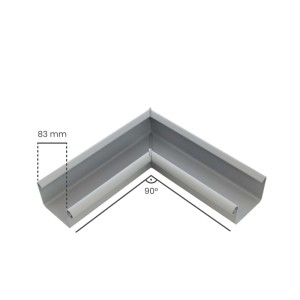 Grauer Inefa Rinnenwinkel 90 Grad Inneneck aus PVC für Kastenrinne, 83 mm. Dachentwässerung.