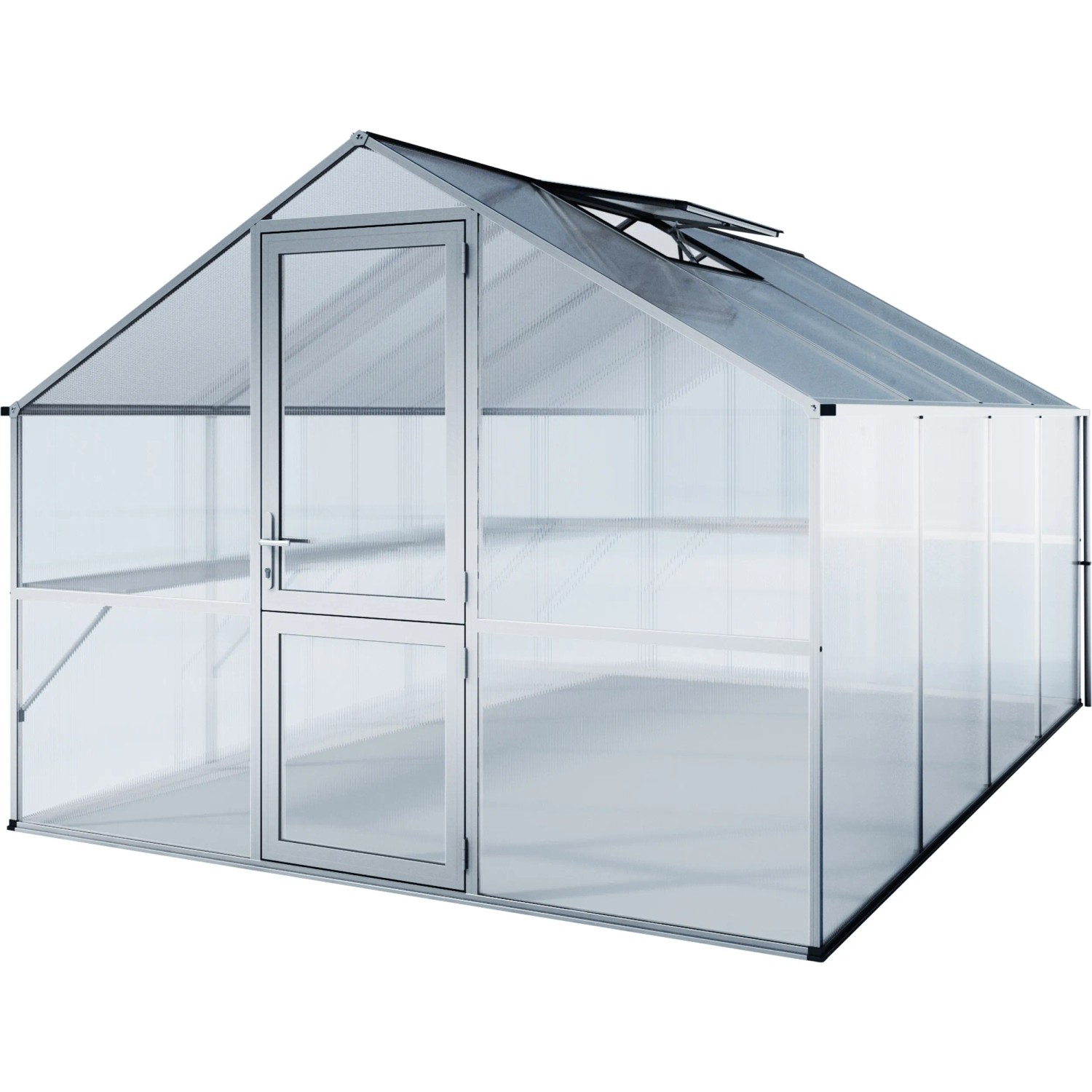 KGT Gewächshaus Orchidee Alu blank, 12,74 m², mit Tür und Dachfenster für optimale Pflanzenzucht.
