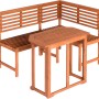 2-teiliges Garten-Eckbank-Set aus braunem Eukalyptusholz mit Tisch für den Balkon.