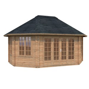 Palmako Holz-Pavillon Hanna, braun tauchgrundiert, mit Doppeltür und Fenstern.