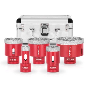 PROREGAL Diamant Bohrkronen Set, 5 Größen (20-72mm) im Koffer. Für Fliesen, Glas, Feinsteinzeug.
