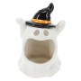 Weißer Dolomit Gespenst Kerzenhalter mit Hexenhut für Teelichter. Halloween Deko.