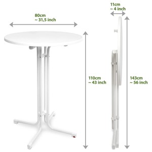 Weißer Beautissu Sylt Stehtisch (Ø 80 cm), ideal für Indoor & Outdoor. Platzsparend klappbar.