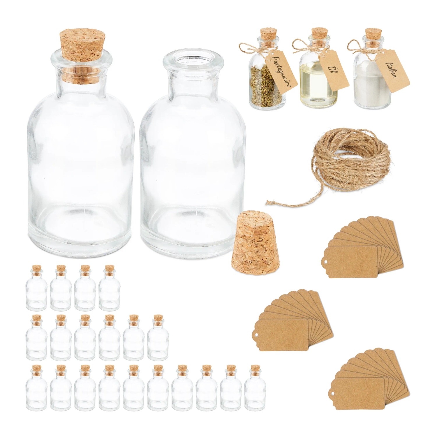 Relaxdays Dekogläser 25er Pack Glas Transparent Natur mit Korken Befüllbar Beschriftbar 9 cm x 5 cm