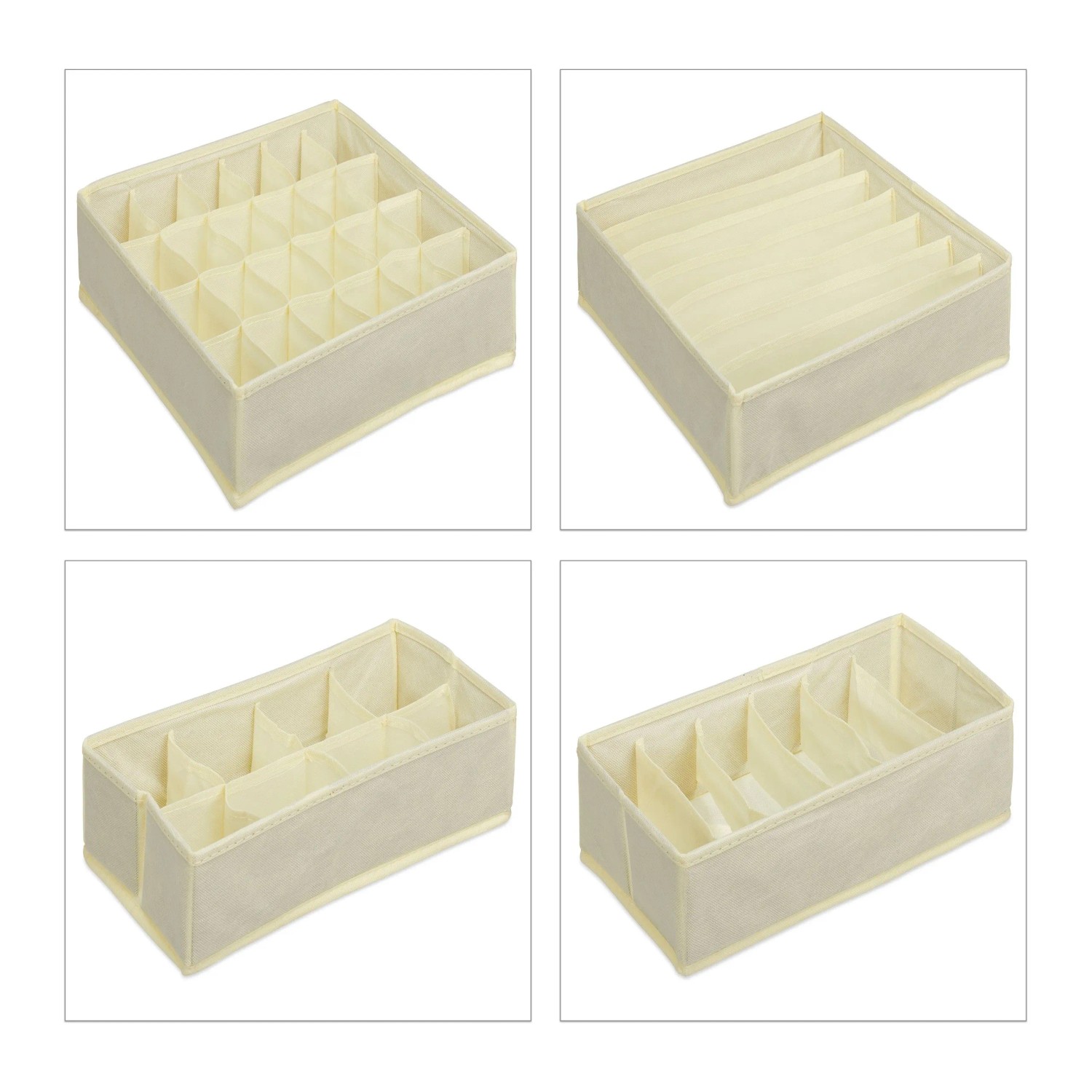 Relaxdays Unterwäsche Organizer Set Vliesstoff Pappe Beige Faltbar 9 cm x 32 cm x 32 cm 0,5 kg
