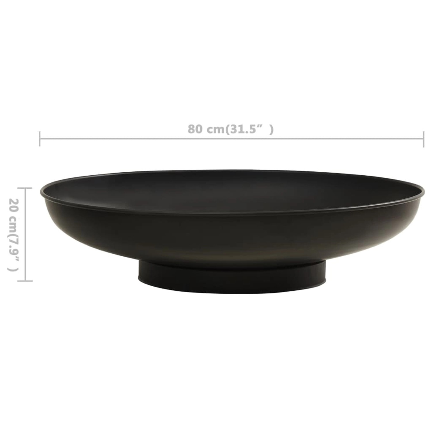 Schwarze vidaXL Feuerschale (80 cm) aus Stahl für Garten und Terrasse.