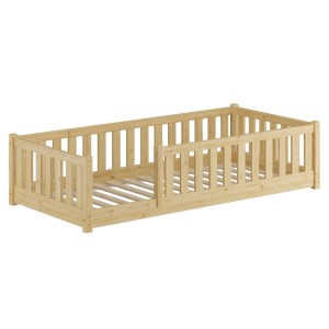 Erst-Holz Holzbett Kinderbett 90 x 200 cm Flachbett mit Rundumsicherung Kiefer Modell 77 Rollrost inkl.