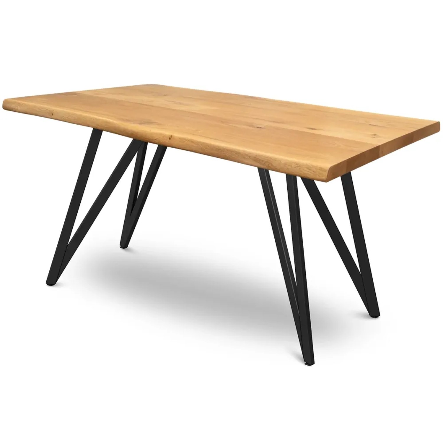 DELUKE Massivholz Esstisch mit Baumkante KEANU 140x80cm Eichenholz Dreieck Gestell Wohnzimmertisch Küchentisch Esszimmer...