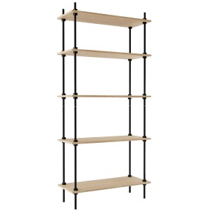 AR Shelving Standregal AR Deco, 185 cm hoch, mit 5 Böden in Nebraska Eiche und schwarzem Metallgestell.