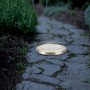 3er Set LED Solar-Bodenleuchte Faenza, Ø 11,5cm, auf Steinweg im Garten.