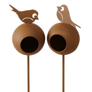 Boltze Vogelfutterstation Rouge Haus, 2-fach sortiert, aus Eisen in Rostoptik. Gartendekoration.